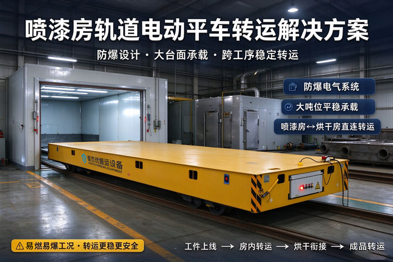 喷漆房工件转运解决方案｜卷筒供电15吨防爆轨道车